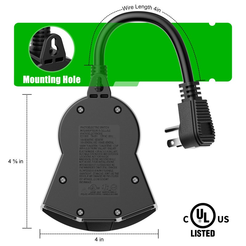 Brightown Outdoor Light Sensor Timer, 24 Hours Heavy Duty Waterproof Outlet Timer with 2, 4, 6 or 8 Hours Countdown Mode, 3 Grounded Electrical Outlet for Home Backyard Garden (2 Pack) - Image 4